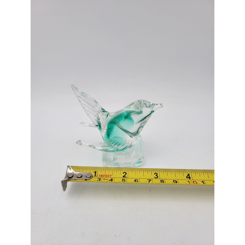 Small Art Glass bird Figurine Green‎ And Clear Hand Blown Sculpture - Picture 5 of 11